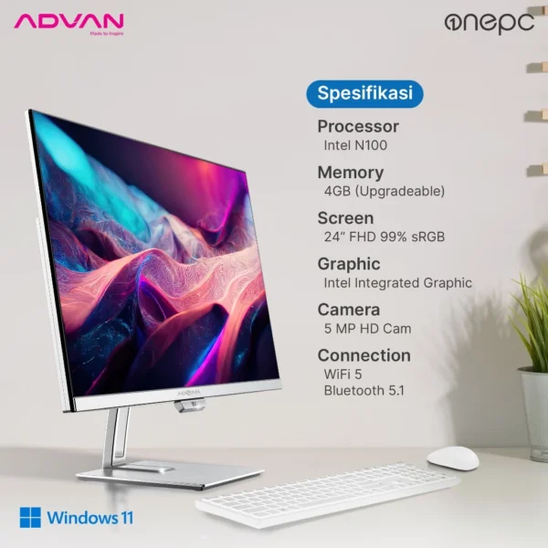 Advan All in One PC AIO ONEPC Intel N100 99% SRGB 60W Power Saving Windows 11